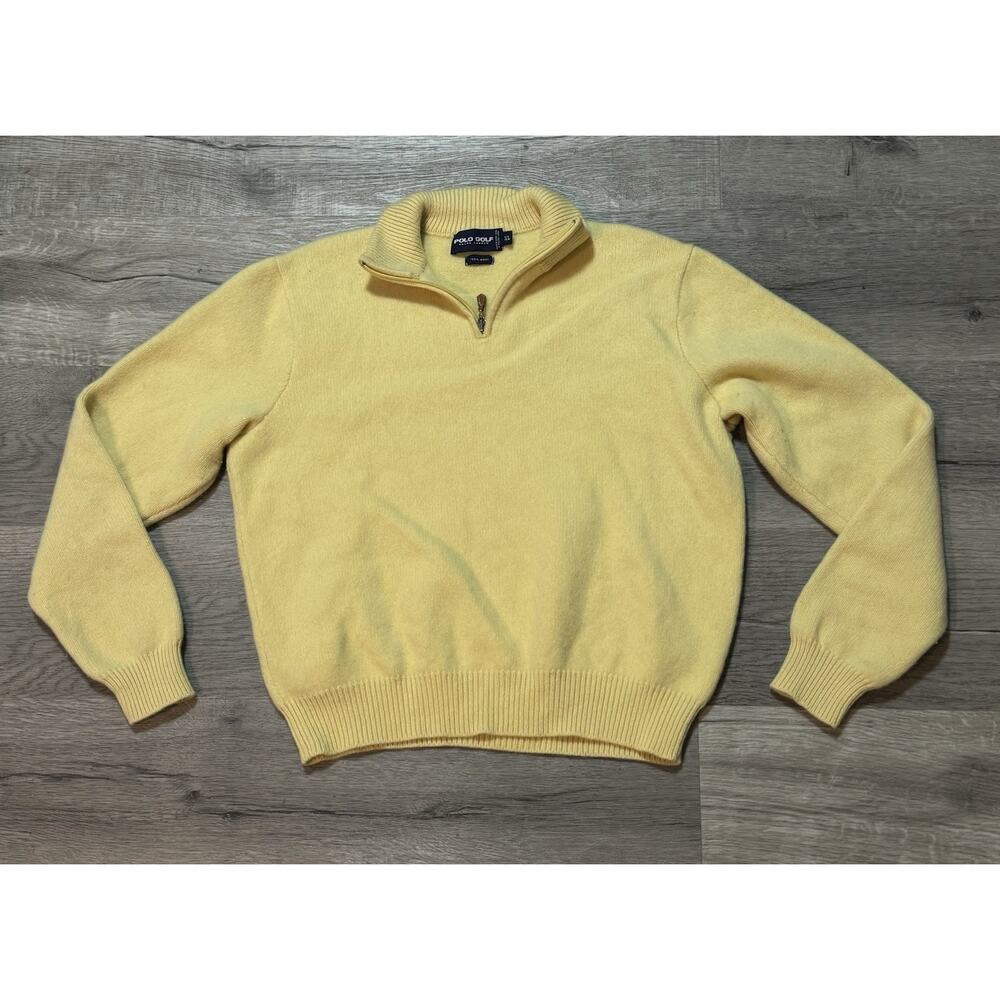 Polo Golf Ralph Lauren Women’s 100% Wool 1/4 Zip Sweater XL Yellow Pullover